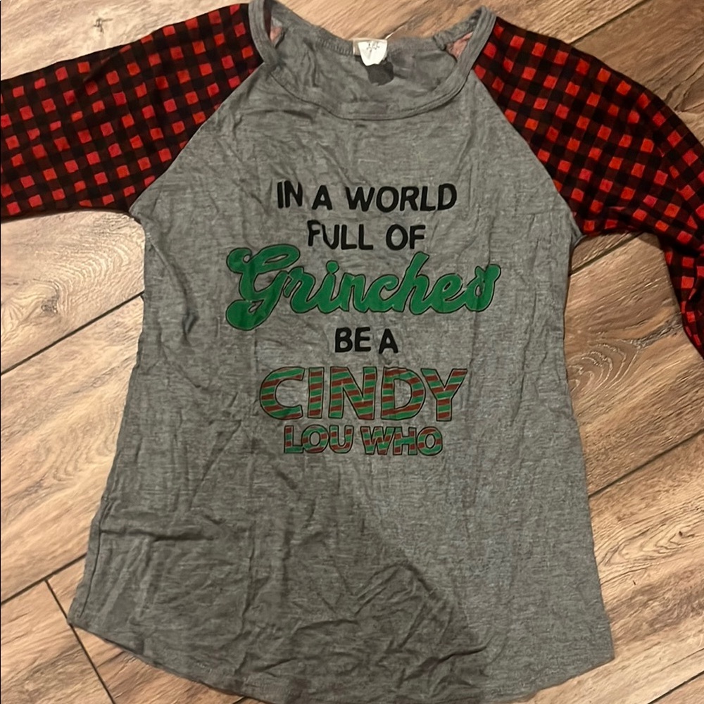 Gray and Red Plaid Women's Top